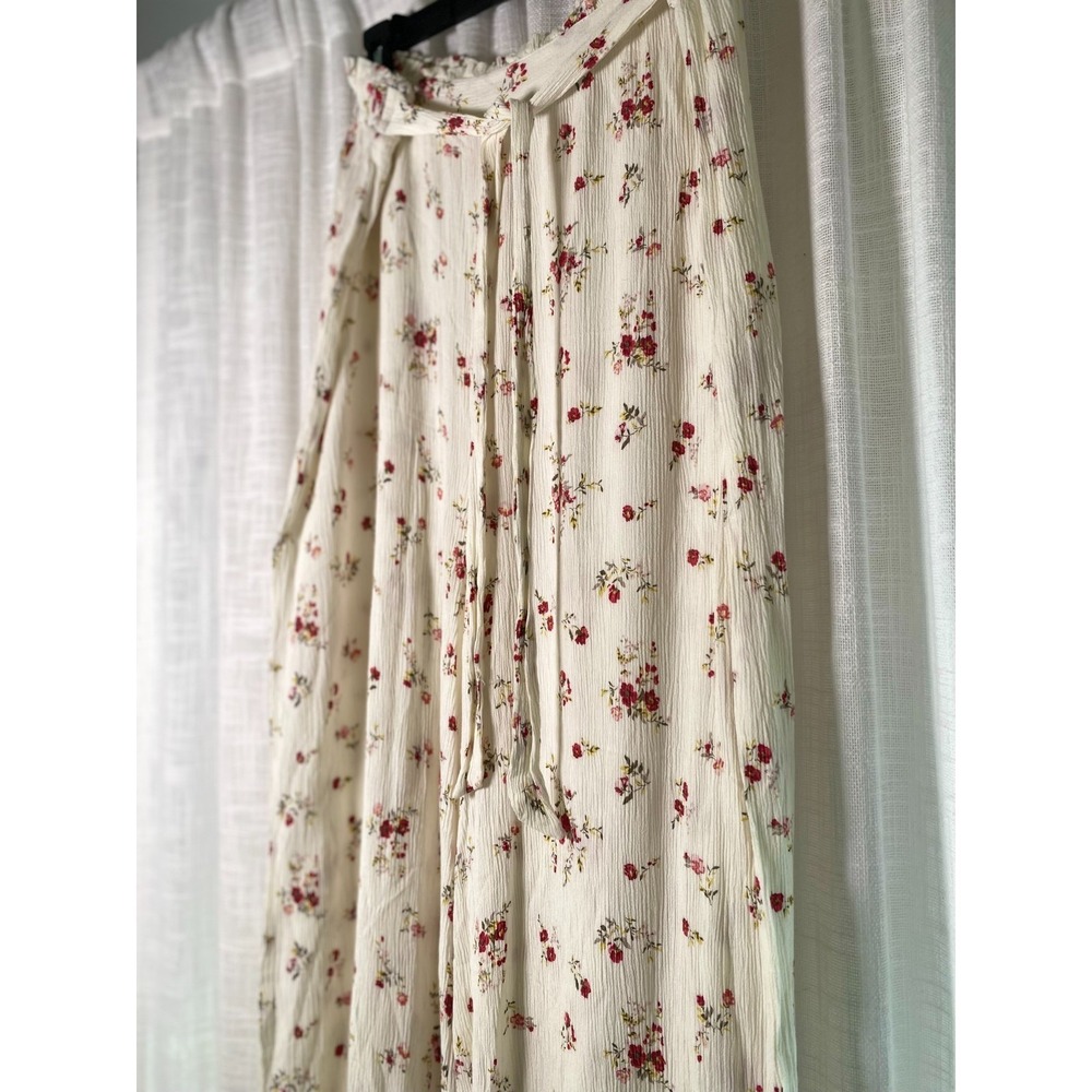 C&C California Cream Floral Wide Leg Pants Elastic Waist w Tie, Cottagecore | XL